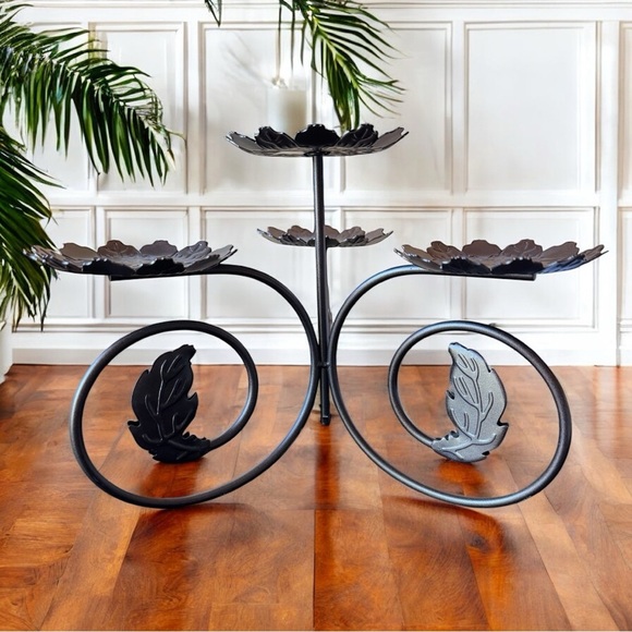 PartyLite 4-Tier Dark Brown Metal Leaf Pedestal Stand – Embossed Candle Holder - Picture 6 of 10